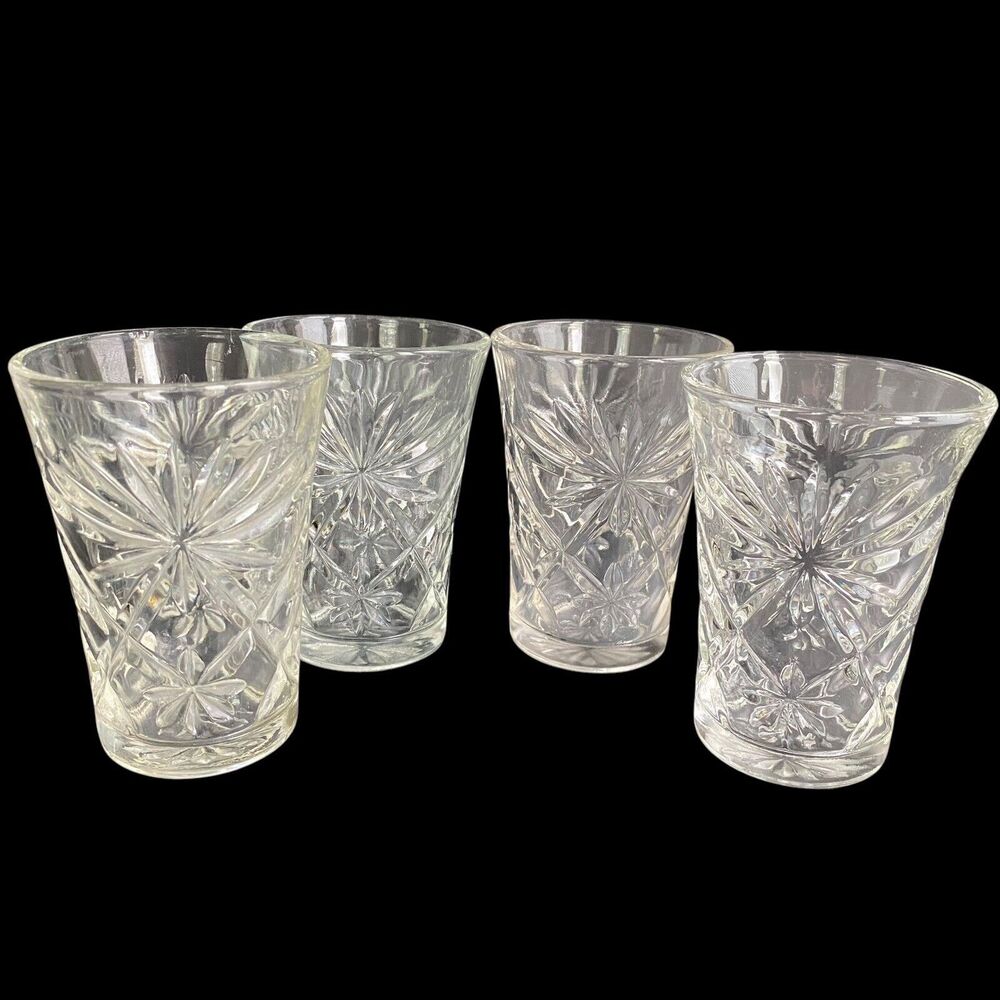 4 Atomic Starburst Tumblers Anchor Hocking Prescut Oatmeal 4-1/4" Flared 9 oz.